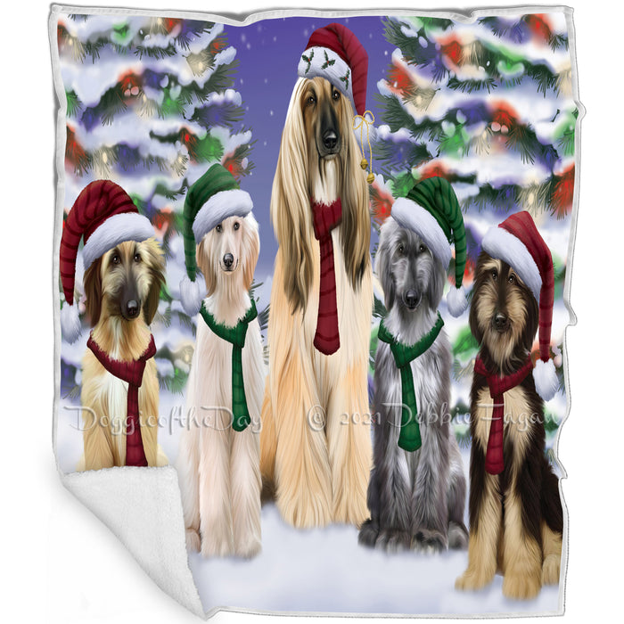 Afghan Hounds Dog Christmas Family Portrait in Holiday Scenic Background  Blanket BLNKT90606