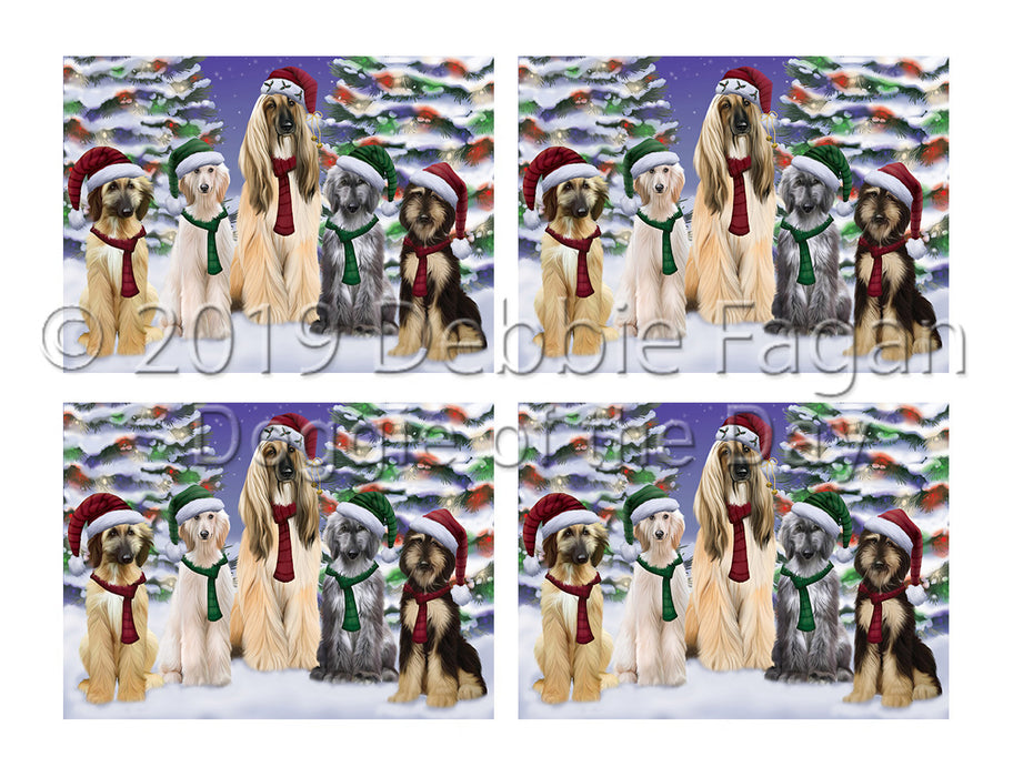 Afghan Hound Dogs Christmas Family Portrait in Holiday Scenic Background Placemat