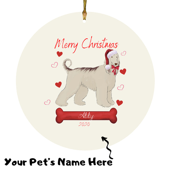 Personalized Merry Christmas  Afghan Hound Dog Christmas Tree Round Flat Ornament RBPOR58887