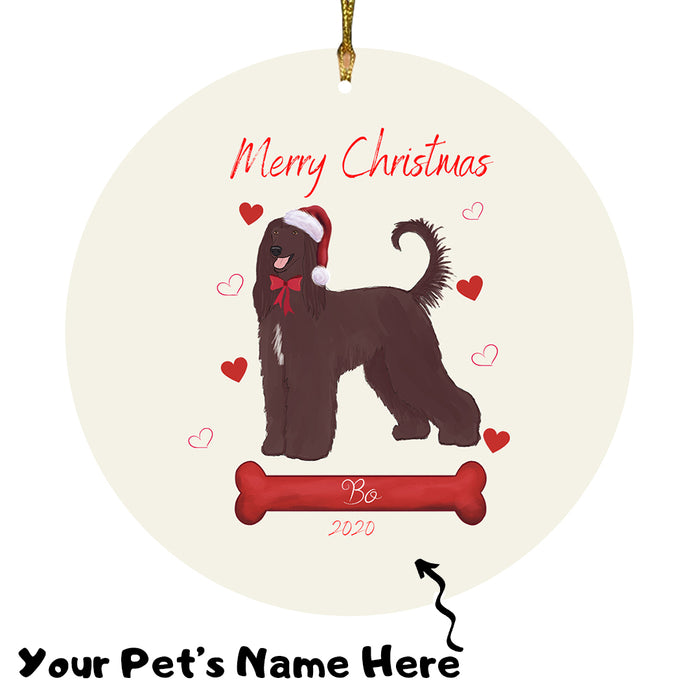 Personalized Merry Christmas  Afghan Hound Dog Christmas Tree Round Flat Ornament RBPOR58888