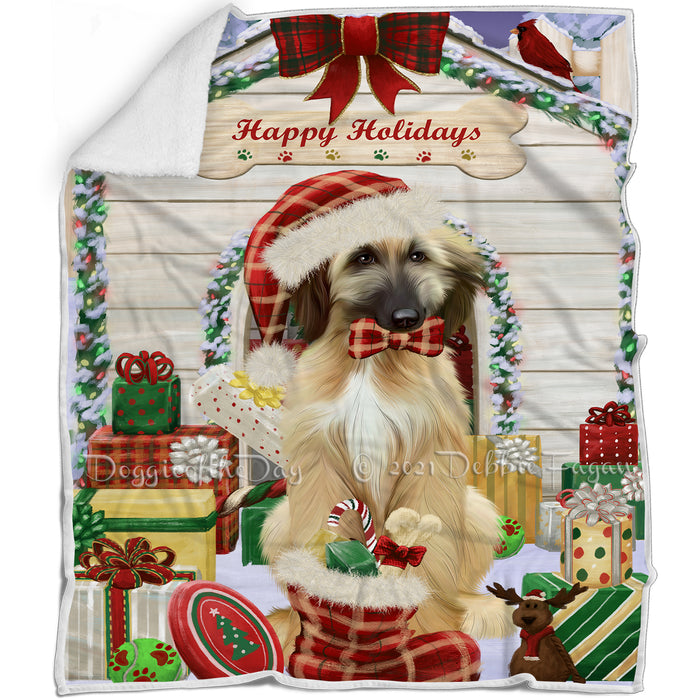 Happy Holidays Christmas Afghan Hound Dog House with Presents Blanket BLNKT142025