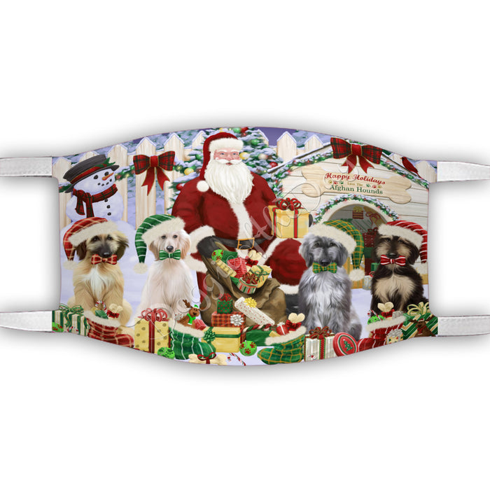 Happy Holidays Christmas Afghan Hound Dogs House Gathering Face Mask FM48204