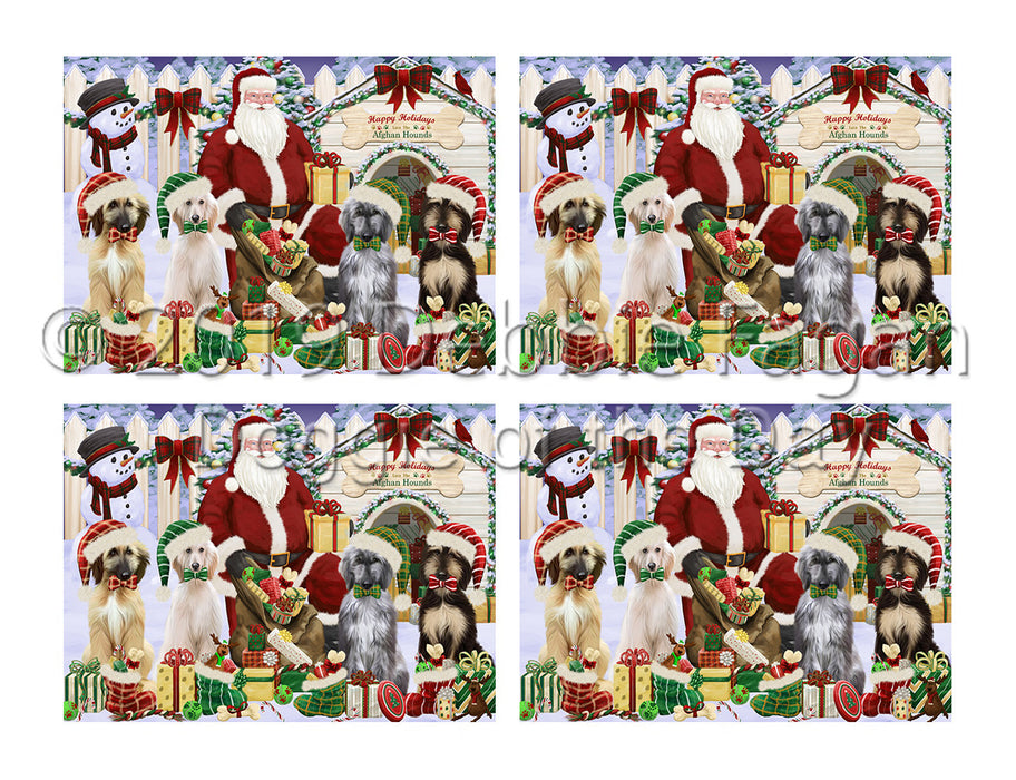 Happy Holidays Christmas Afghan Hound Dogs House Gathering Placemat