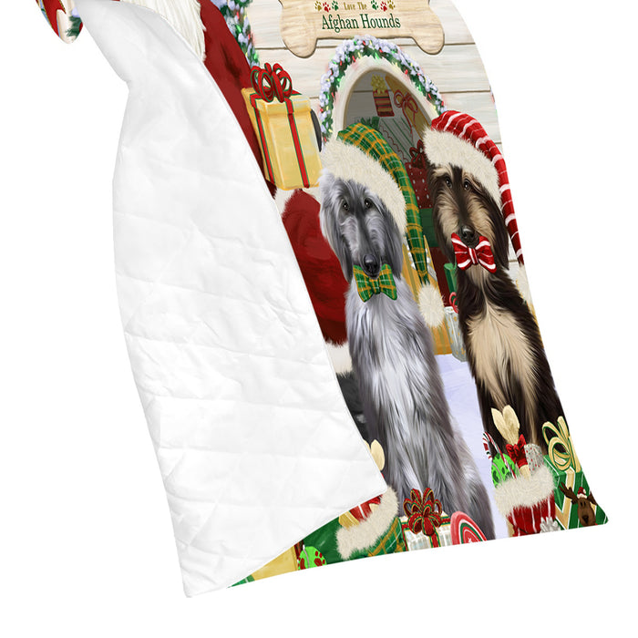 Happy Holidays Christmas Afghan Hound Dogs House Gathering Quilt