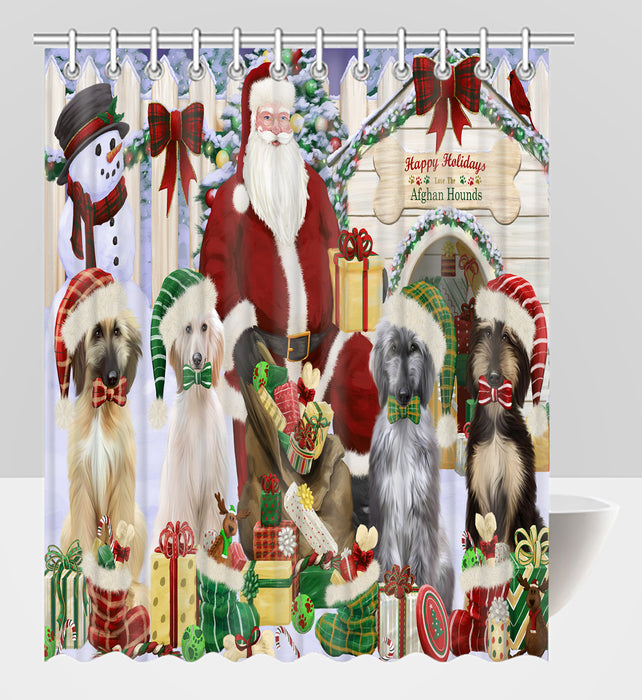 Happy Holidays Christmas Afghan Hound Dogs House Gathering Shower Curtain