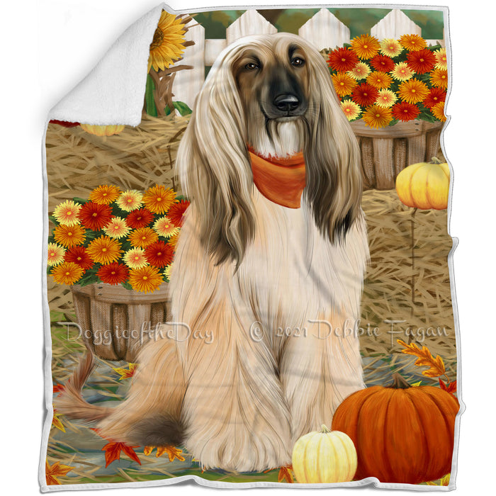 Fall Autumn Greeting Afghan Hound Dog with Pumpkins Blanket BLNKT86889