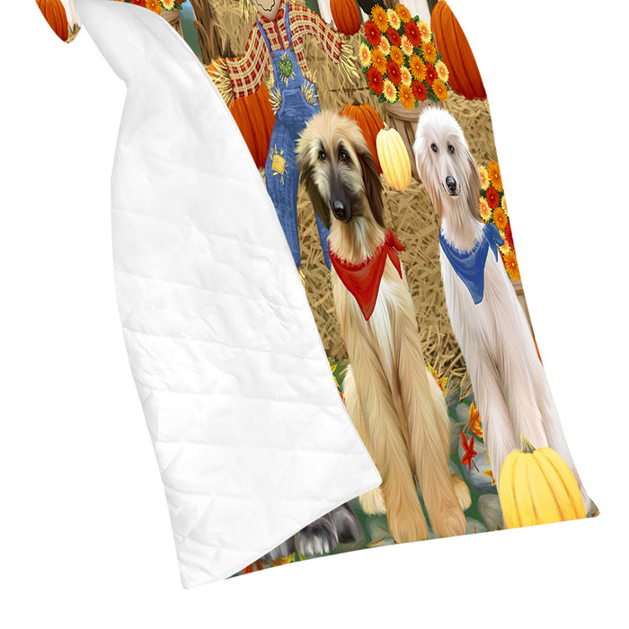 Fall Festive Harvest Time Gathering Afghan Hound Dogs Quilt