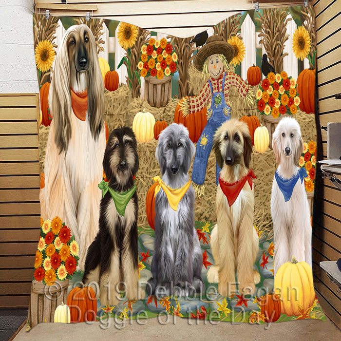 Fall Festive Harvest Time Gathering Afghan Hound Dogs Quilt