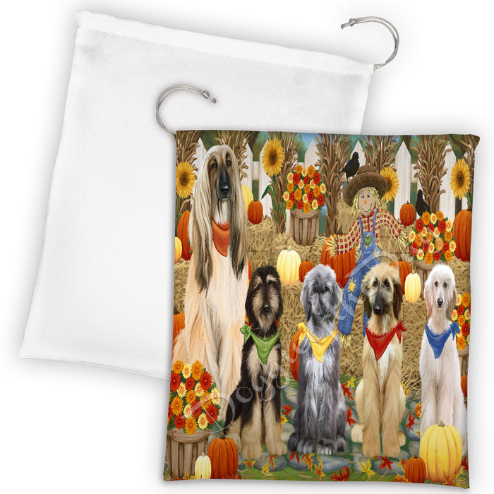 Fall Festive Harvest Time Gathering Afghan Hound Dogs Drawstring Laundry or Gift Bag LGB48360