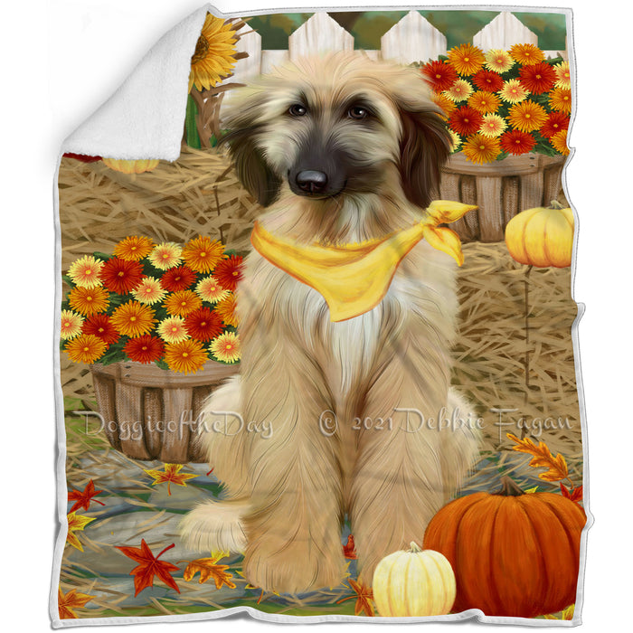 Fall Autumn Greeting Afghan Hound Dog with Pumpkins Blanket BLNKT86898