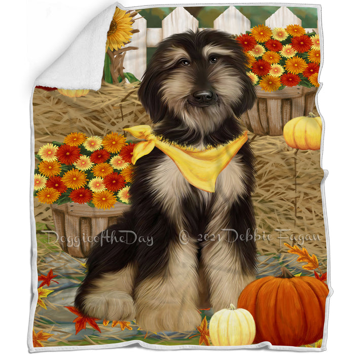 Fall Autumn Greeting Afghan Hound Dog with Pumpkins Blanket BLNKT86907