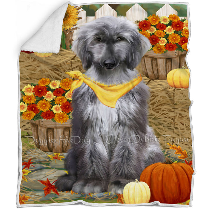Fall Autumn Greeting Afghan Hound Dog with Pumpkins Blanket BLNKT86916
