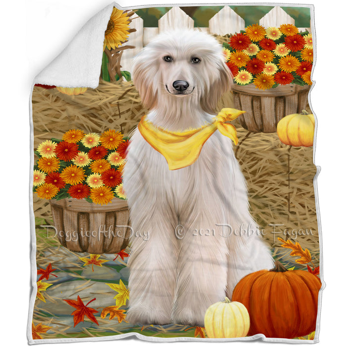 Fall Autumn Greeting Afghan Hound Dog with Pumpkins Blanket BLNKT86925