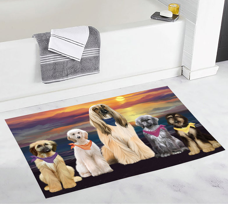 Family Sunset Portrait Afghan Hound Dogs Bath Mat