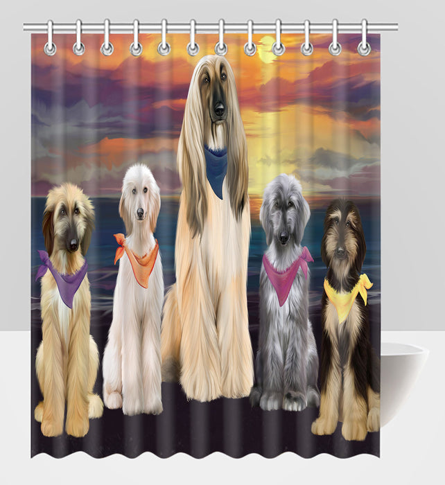Family Sunset Portrait Afghan Hound Dogs Shower Curtain