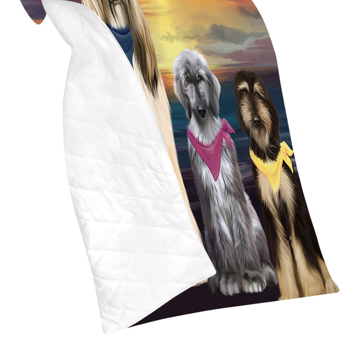 Family Sunset Portrait Afghan Hound Dogs Quilt