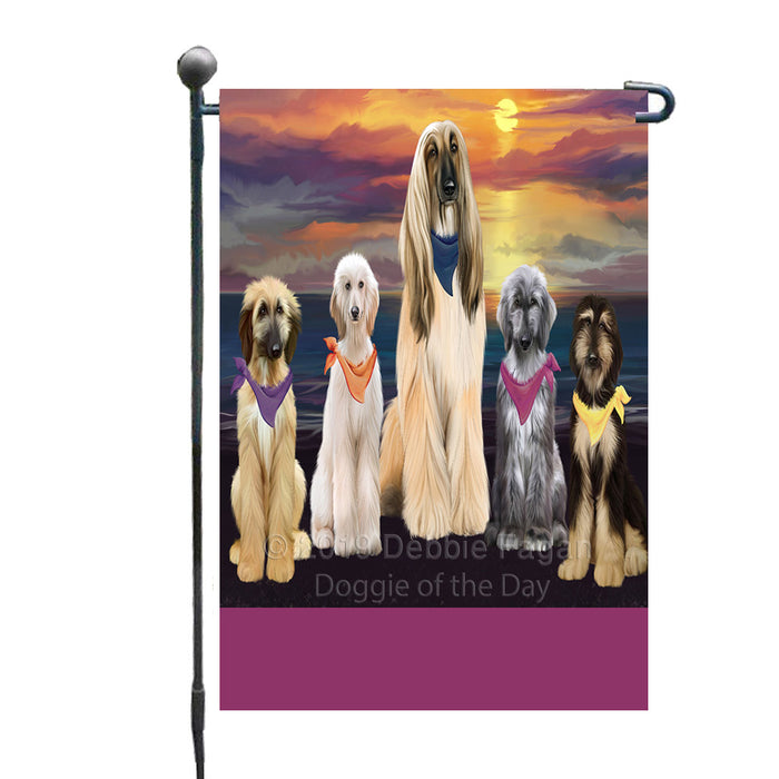 Personalized Family Sunset Portrait Afghan Hound Dogs Custom Garden Flags GFLG-DOTD-A60560