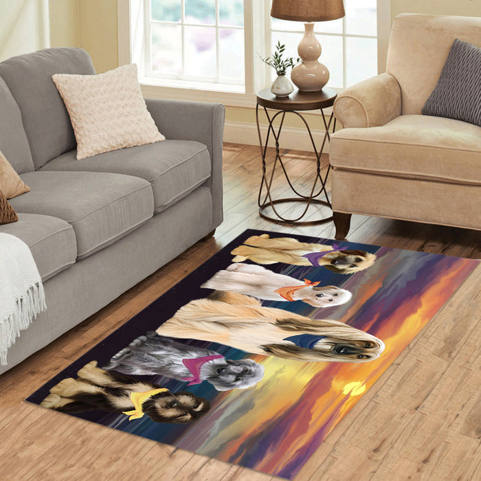 Family Sunset Portrait Afghan Hound Dogs Area Rug