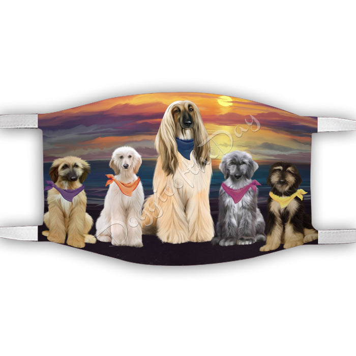Family Sunset Afghan Hound Dogs Face Mask FM49160