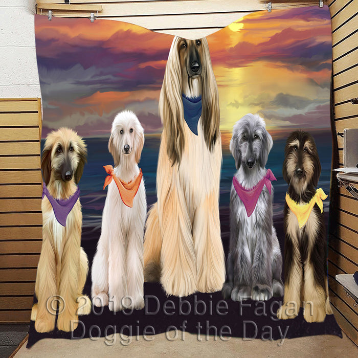 Family Sunset Portrait Afghan Hound Dogs Quilt