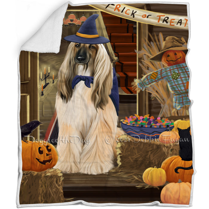 Enter at Own Risk Trick or Treat Halloween Afghan Hound Dog Blanket BLNKT93612