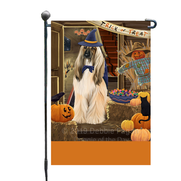 Personalized Enter at Own Risk Trick or Treat Halloween Afghan Hound Dog Custom Garden Flags GFLG-DOTD-A59400