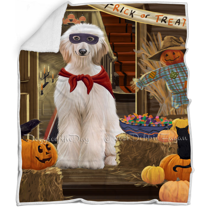 Enter at Own Risk Trick or Treat Halloween Afghan Hound Dog Blanket BLNKT93621