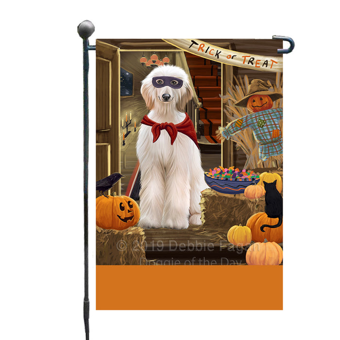 Personalized Enter at Own Risk Trick or Treat Halloween Afghan Hound Dog Custom Garden Flags GFLG-DOTD-A59401
