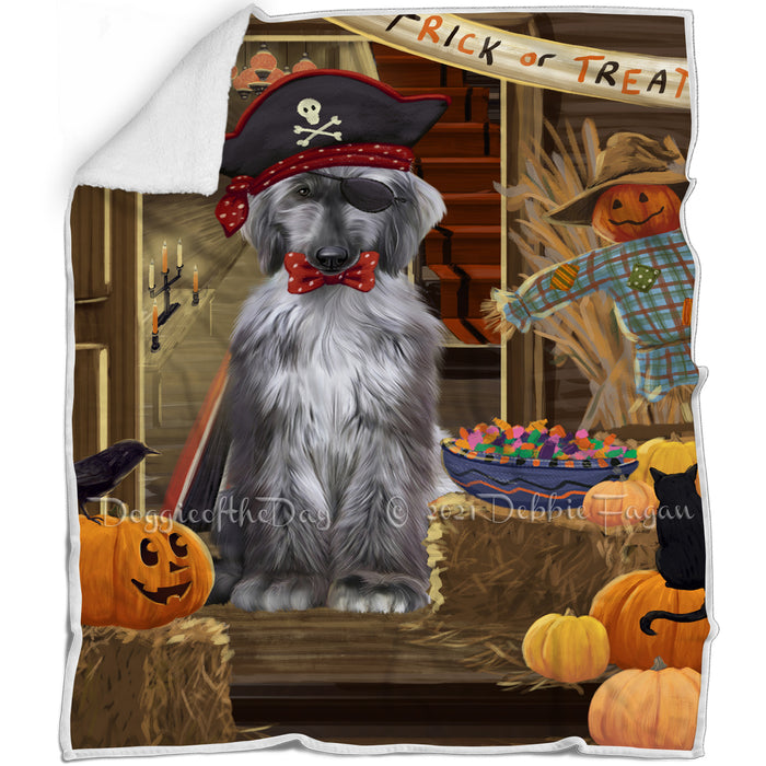 Enter at Own Risk Trick or Treat Halloween Afghan Hound Dog Blanket BLNKT93630
