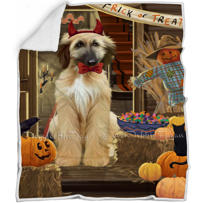 Enter at Own Risk Trick or Treat Halloween Afghan Hound Dog Blanket BLNKT93639
