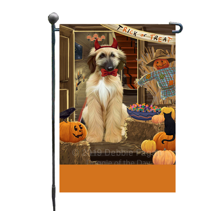 Personalized Enter at Own Risk Trick or Treat Halloween Afghan Hound Dog Custom Garden Flags GFLG-DOTD-A59403