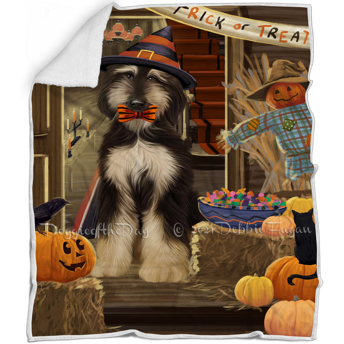 Enter at Own Risk Trick or Treat Halloween Afghan Hound Dog Blanket BLNKT93648