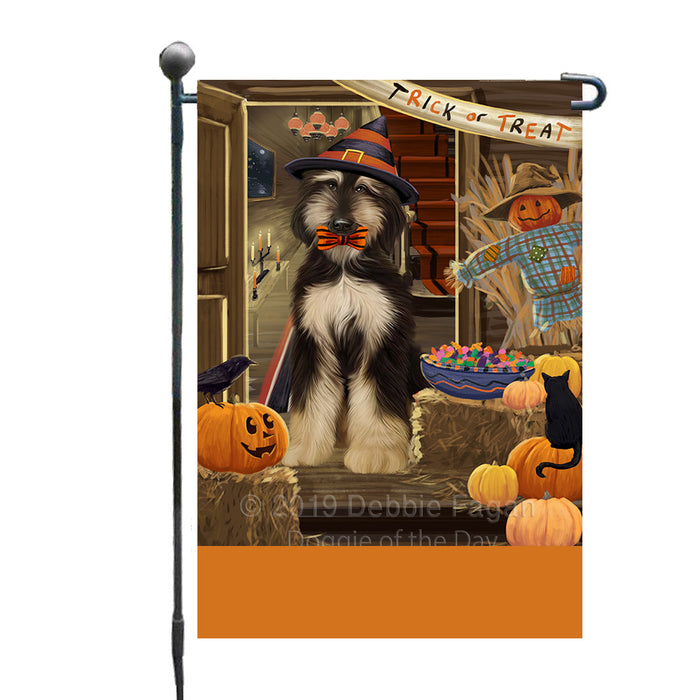 Personalized Enter at Own Risk Trick or Treat Halloween Afghan Hound Dog Custom Garden Flags GFLG-DOTD-A59404