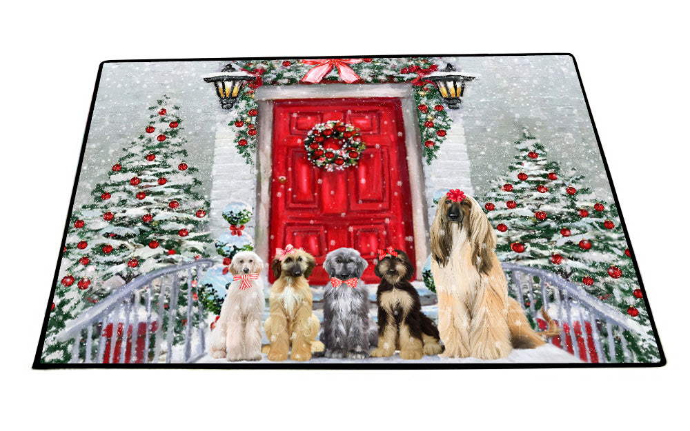 Christmas Holiday Welcome Afghan Hound Dogs Floor Mat- Anti-Slip Pet Door Mat Indoor Outdoor Front Rug Mats for Home Outside Entrance Pets Portrait Unique Rug Washable Premium Quality Mat