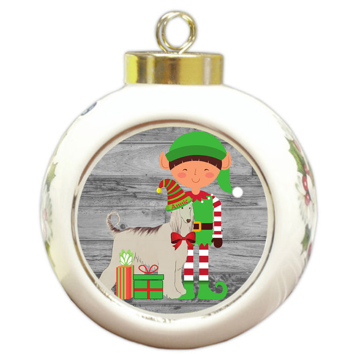 Custom Personalized Afghan Hound Dog Elfie and Presents Christmas Round Ball Ornament