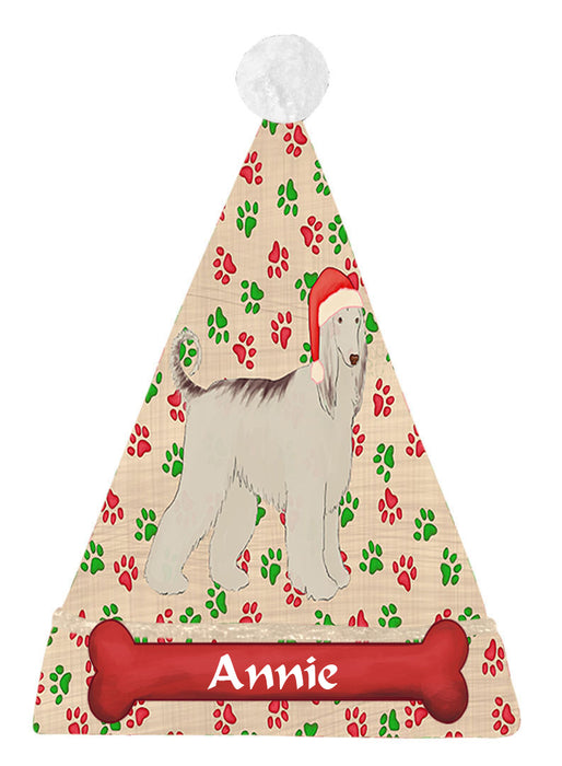 Pet Name Personalized Christmas Paw Print Afghan Hound Dogs Santa Hat