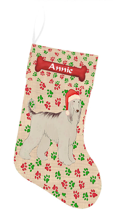Pet Name Personalized Christmas Paw Print Afghan Hound Dogs Stocking