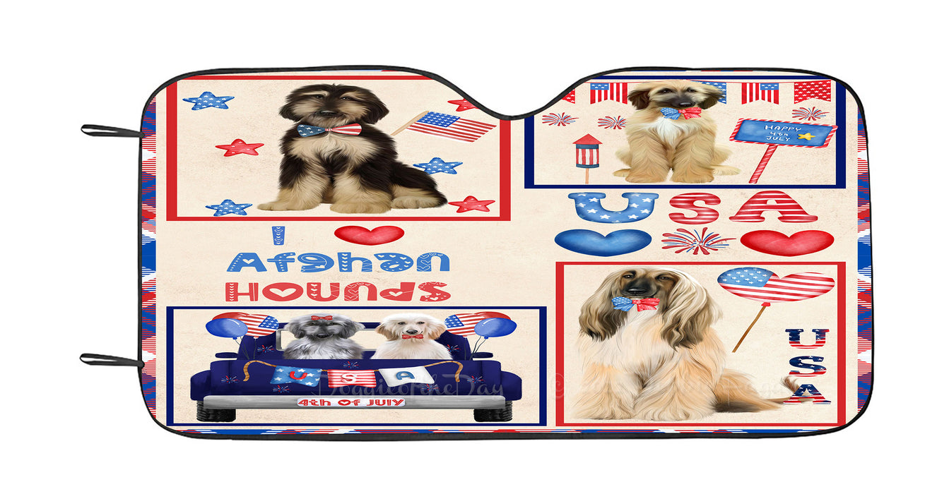 4th of July Independence Day I Love USA Afghan Hound Dogs Car Sun Shade Cover Curtain