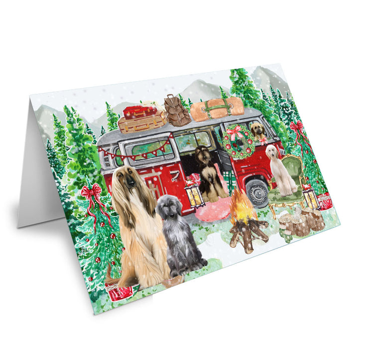 Christmas Time Camping with Afghan Hound Dogs Handmade Artwork Assorted Pets Greeting Cards and Note Cards with Envelopes for All Occasions and Holiday Seasons