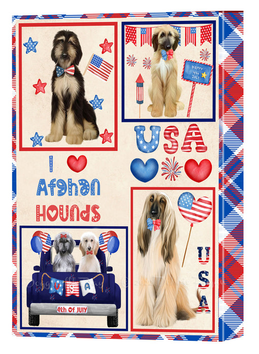 4th of July Independence Day I Love USA Afghan Hound Dogs Canvas Wall Art - Premium Quality Ready to Hang Room Decor Wall Art Canvas - Unique Animal Printed Digital Painting for Decoration