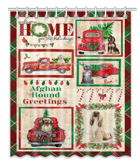 Welcome Home for Christmas Holidays Afghan Hound Dogs Shower Curtain Bathroom Accessories Decor Bath Tub Screens