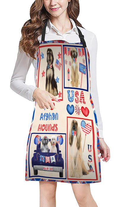 4th of July Independence Day I Love USA Afghan Hound Dogs Apron - Adjustable Long Neck Bib for Adults - Waterproof Polyester Fabric With 2 Pockets - Chef Apron for Cooking, Dish Washing, Gardening, and Pet Grooming