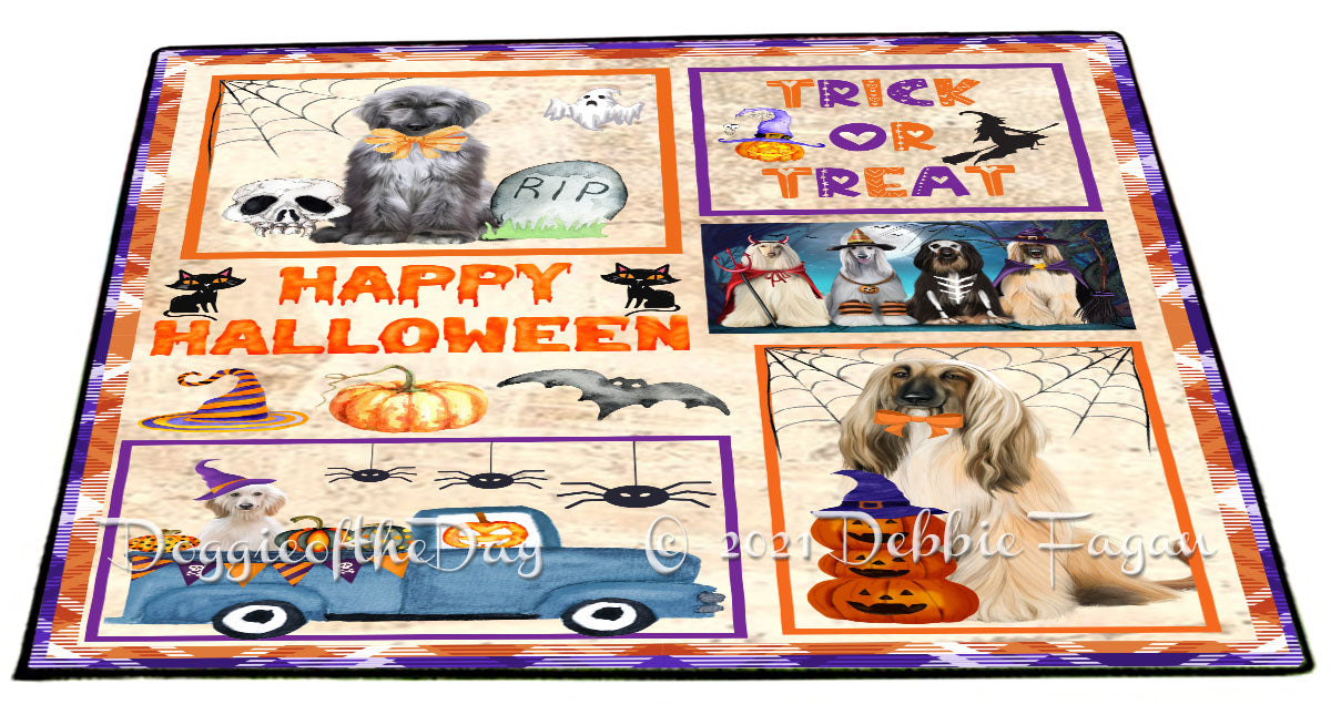 Happy Halloween Trick or Treat Afghan Hound Dogs Indoor/Outdoor Welcome Floormat - Premium Quality Washable Anti-Slip Doormat Rug FLMS57955