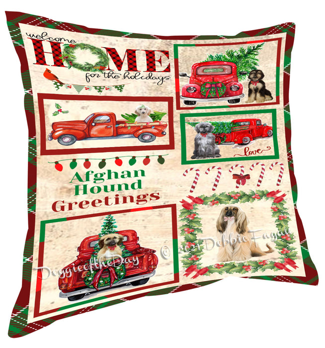 Welcome Home for Christmas Holidays Afghan Hound Dogs Pillow with Top Quality High-Resolution Images - Ultra Soft Pet Pillows for Sleeping - Reversible & Comfort - Ideal Gift for Dog Lover - Cushion for Sofa Couch Bed - 100% Polyester