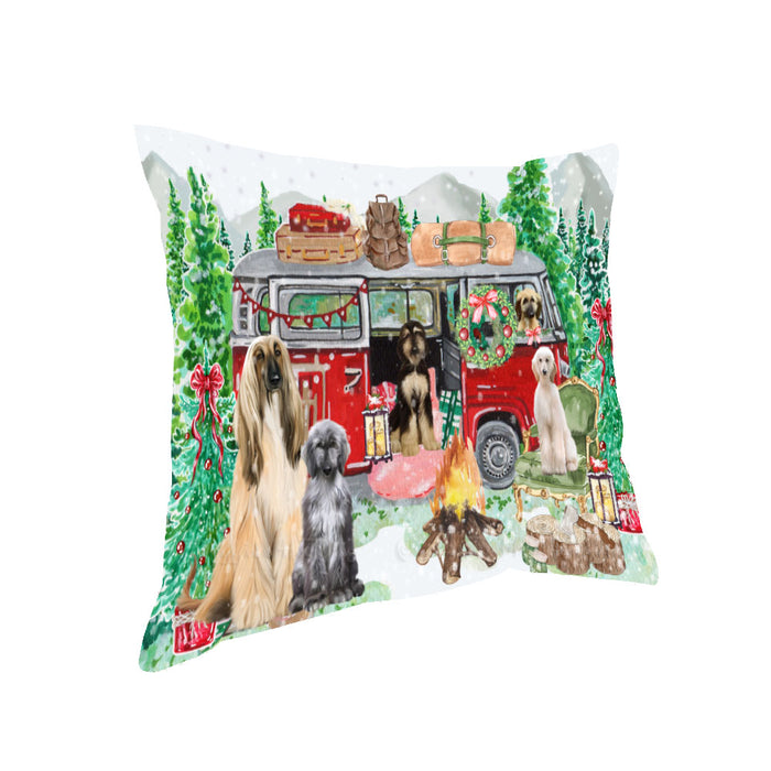 Christmas Time Camping with Afghan Hound Dogs Pillow with Top Quality High-Resolution Images - Ultra Soft Pet Pillows for Sleeping - Reversible & Comfort - Ideal Gift for Dog Lover - Cushion for Sofa Couch Bed - 100% Polyester