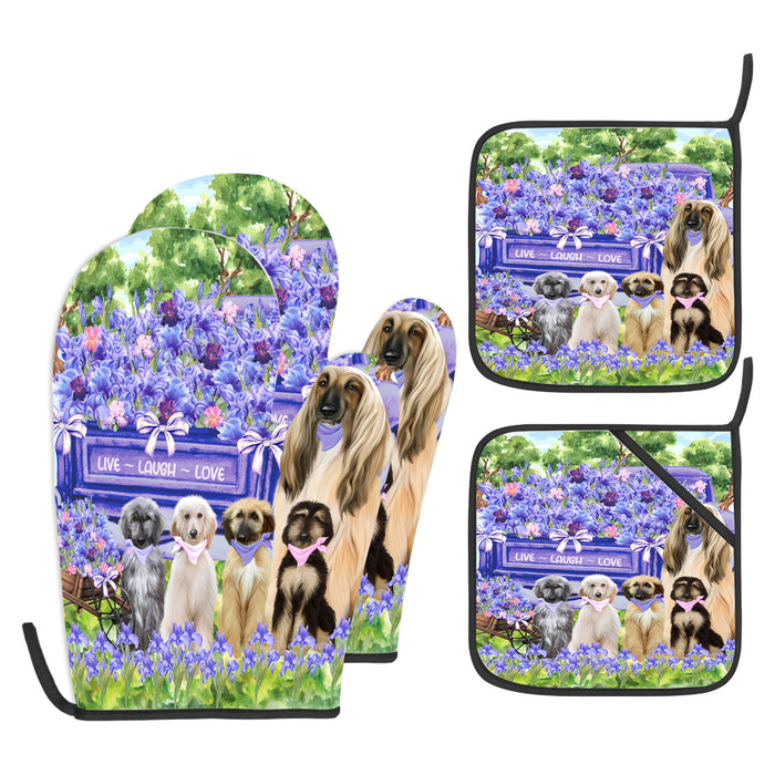 Afghan Hound Oven Mitts and Pot Holder Set: Kitchen Gloves for Cooking with Potholders, Custom, Personalized, Explore a Variety of Designs, Dog Lovers Gift