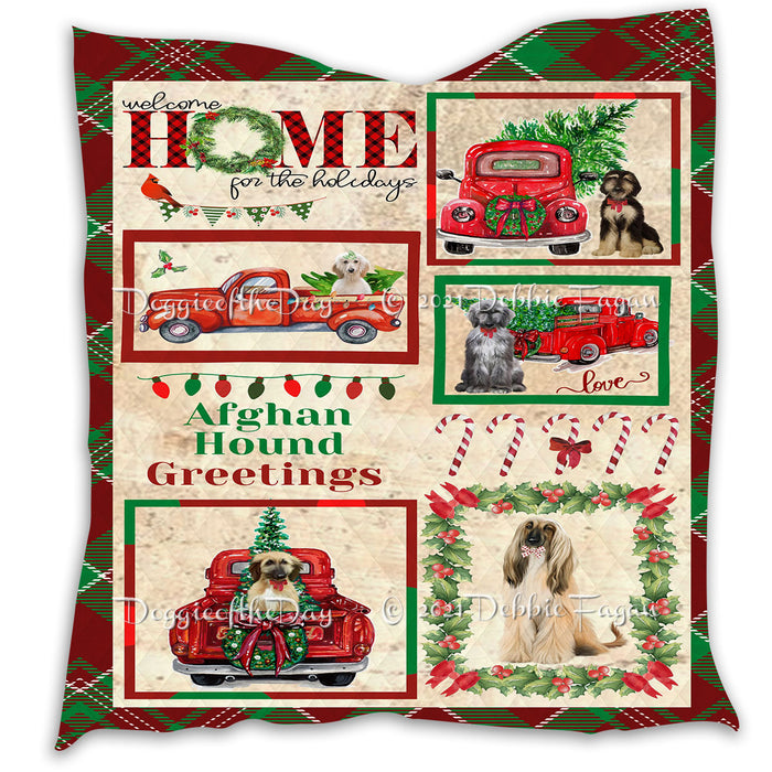 Welcome Home for Christmas Holidays Afghan Hound Dogs Quilt Bed Coverlet Bedspread - Pets Comforter Unique One-side Animal Printing - Soft Lightweight Durable Washable Polyester Quilt