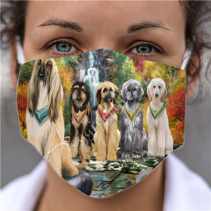 Scenic Waterfall Afghan Hound Dogs Face Mask FM49257