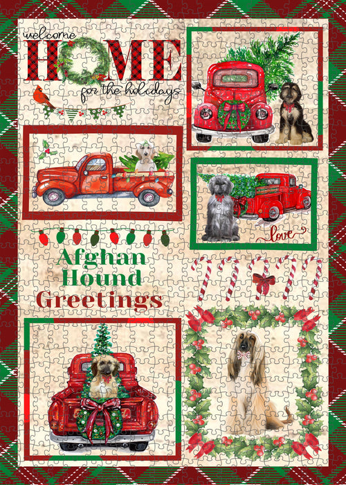 Welcome Home for Christmas Holidays Afghan Hound Dogs Portrait Jigsaw Puzzle for Adults Animal Interlocking Puzzle Game Unique Gift for Dog Lover's with Metal Tin Box