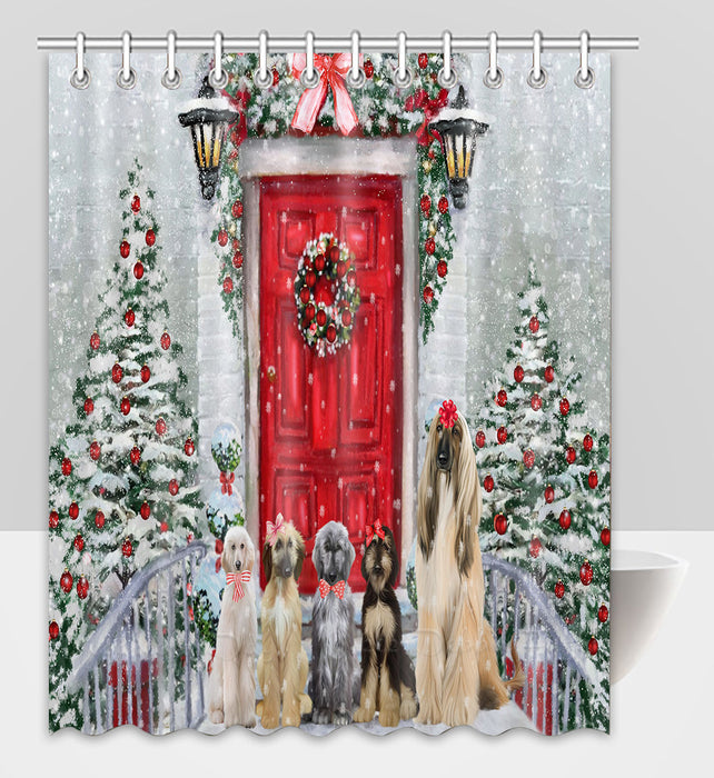 Christmas Holiday Welcome Afghan Hound Dogs Shower Curtain Pet Painting Bathtub Curtain Waterproof Polyester One-Side Printing Decor Bath Tub Curtain for Bathroom with Hooks